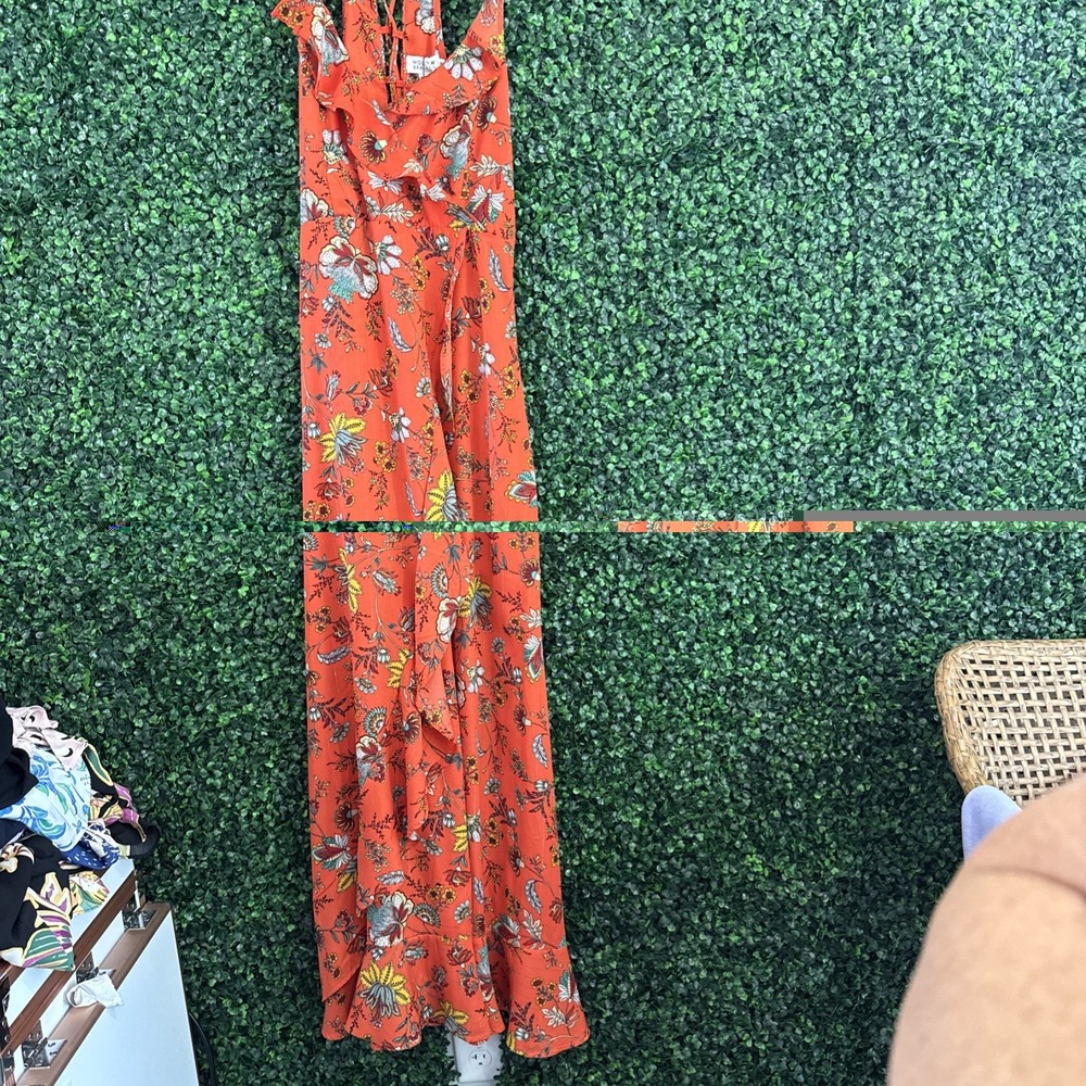 Molly Bracken Floral Ruffle Maxi Dress Corset Racerback Side Zip Medium NWT